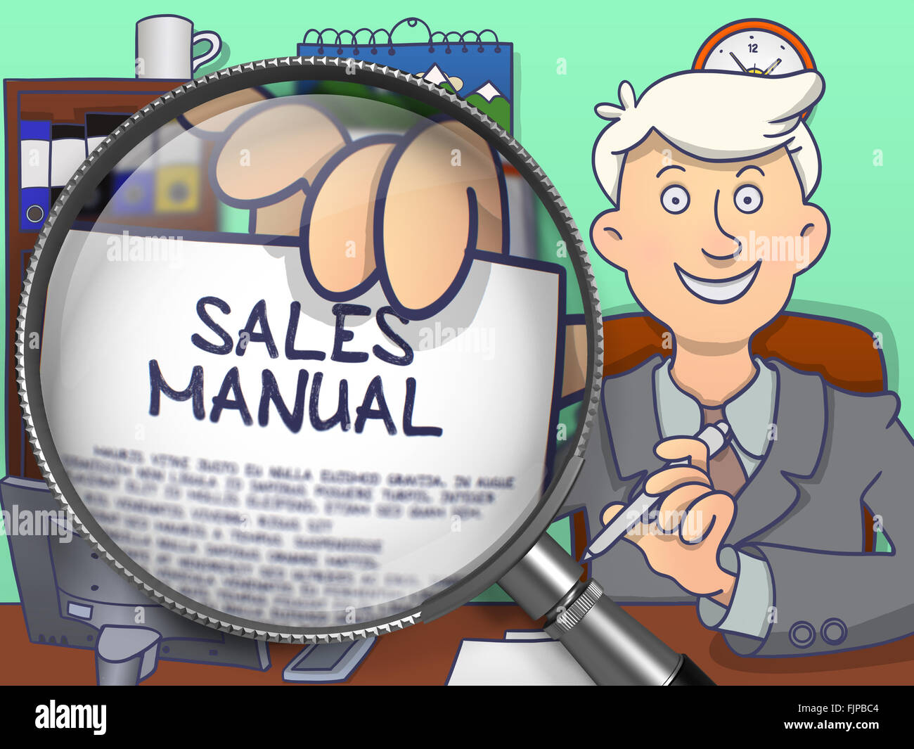 Il manuale di vendita attraverso la lente. Doodle stile. Foto Stock