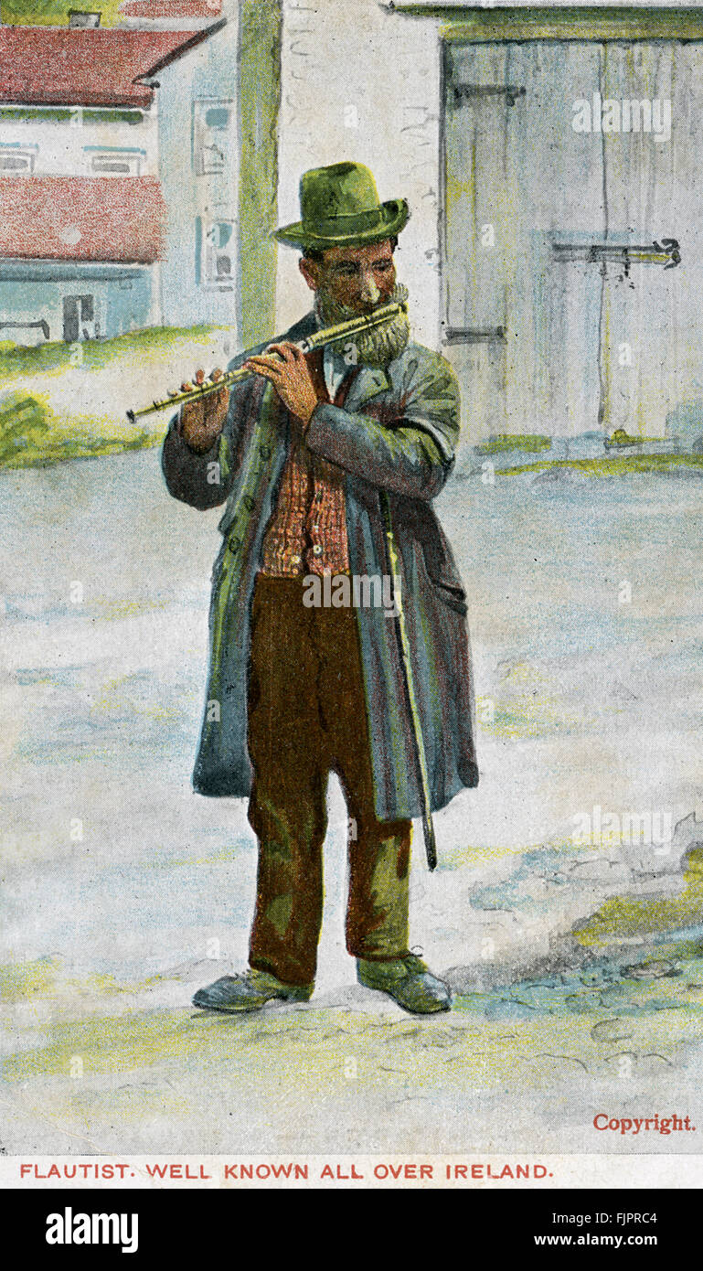 Flautista irlandese, cartolina Foto Stock