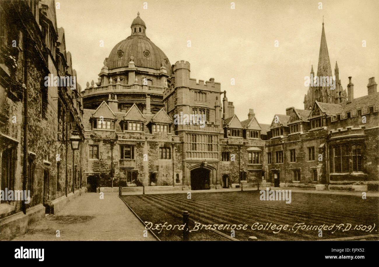 Brasenose College di Oxford University. Cartolina 1900s Foto Stock