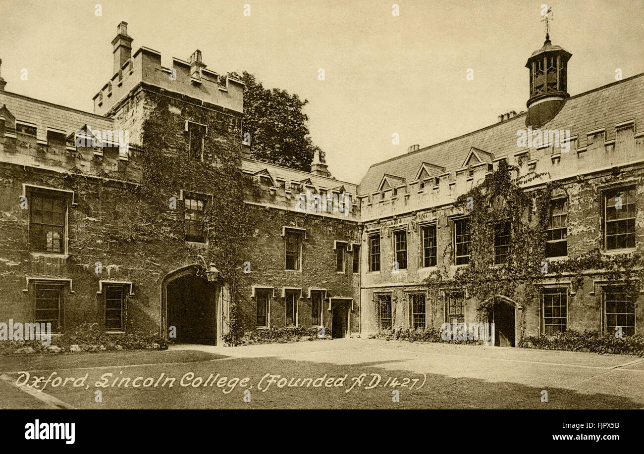 Lincoln College di Oxford University. Cartolina 1900s Foto Stock