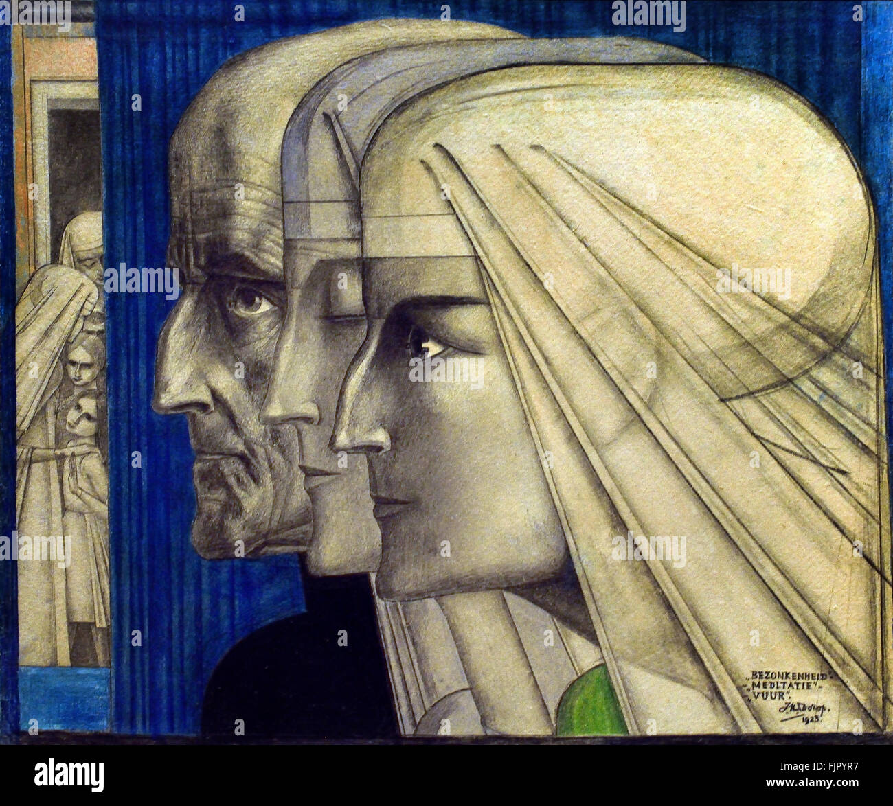 La maturità della meditazione Fire 1923 Jan Toorop ( Johannes Theodorus Toorop ) 1858 - 1928 olandese pittore indonesiano simbolismo - Art Nouveau - Puntinismo ( Amsterdam Impressionismo movimento. Paesi Bassi olandese Indonesia ) Foto Stock