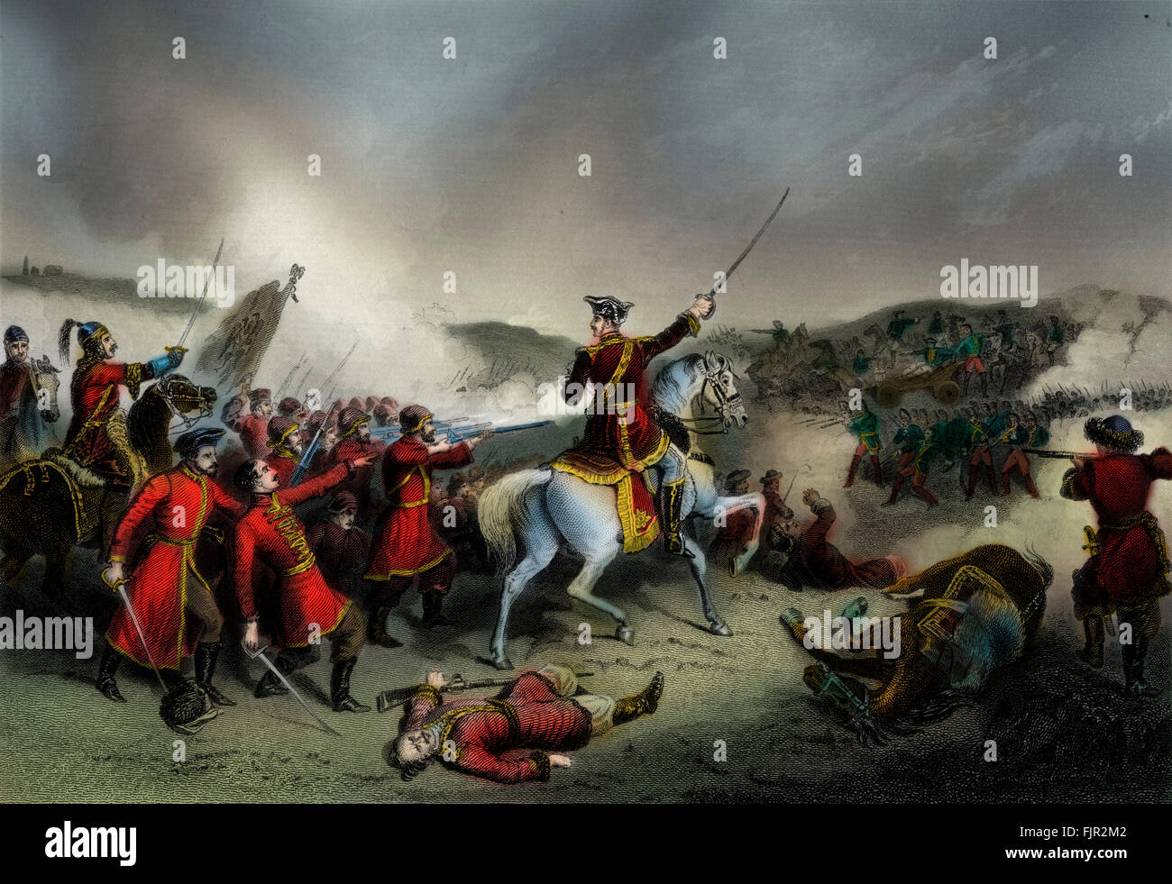 La battaglia di Pultowa (anche Poltava) il 27 giugno 1709 è stata decisiva la vittoria di Pietro I di Russia su Carlo XII di Svezia in una delle battaglie della Grande Guerra del Nord (1700-21) tra la Russia e la Svezia. Incisione di W. Hulland. Foto Stock