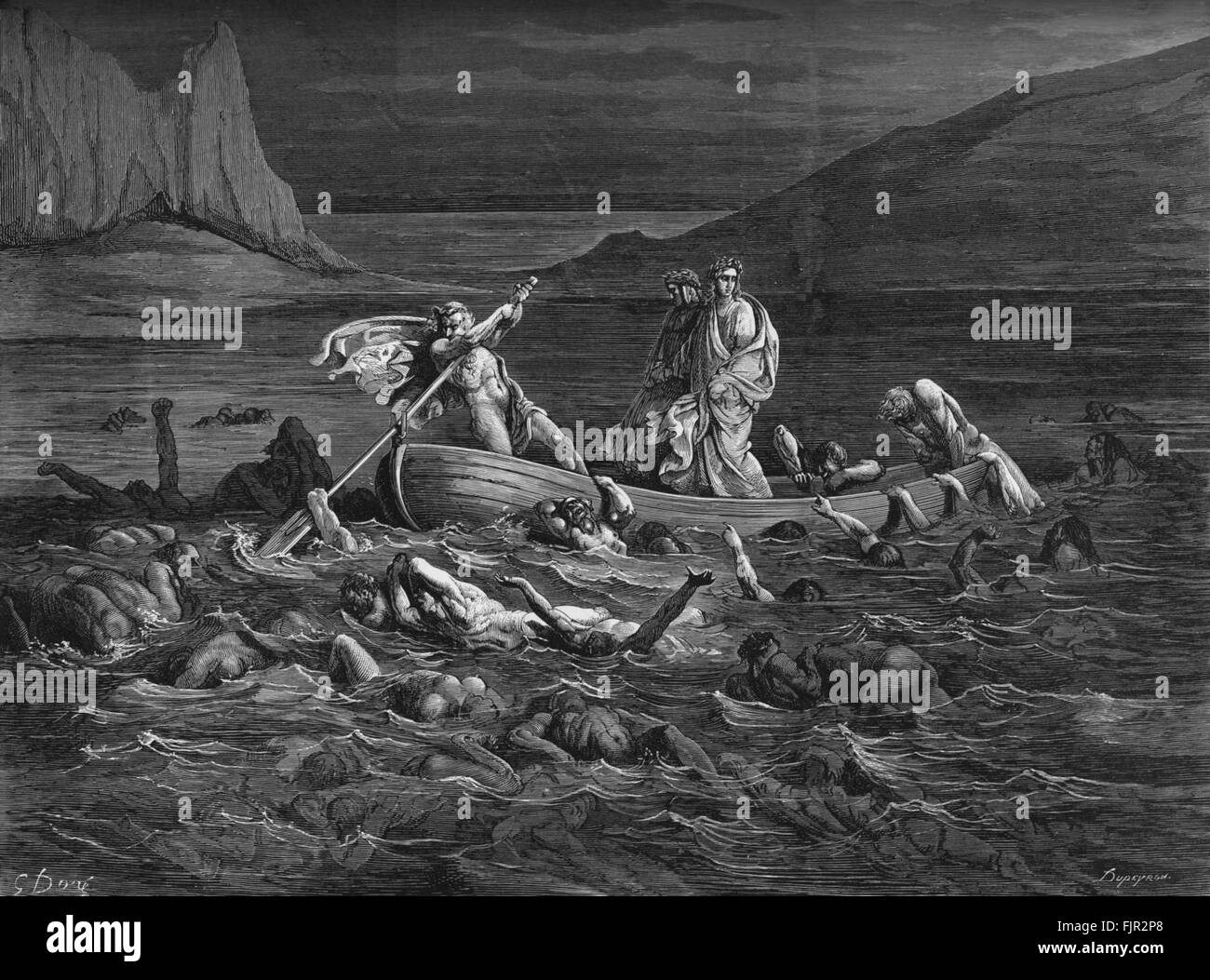 Dante Alighieri, La Divina Commedia, l'Inferno (Divina Commedia, Inferno) - Canto VIII (8): illustrazione di Gustave Doré per linee 27-29 'presto come sia imbarcarsi'd, / il taglio delle onde, va all'antica prua, / più profondamente con gli altri è abituato ' Dante poeta italiano, c. 29 Maggio 1265 - 13/14 settembre 1321. Doré, artista francese, 6 gennaio 1832 - 23 Gennaio 1883 Foto Stock Dante Alighieri, La Divina Commedia, l'Inferno (Divina Commedia, Inferno) - Canto VIII (8): illustrazione di Gustave Doré per linee 27-29 'presto come sia imbarcarsi'd, / il taglio delle onde, va all'antica prua, / più profondamente con gli altri è abituato ' Dante poeta italiano, c. 29 Maggio 1265 - 13/14 settembre 1321. Doré, artista francese, 6 gennaio 1832 - 23 Gennaio 1883 Foto Stock