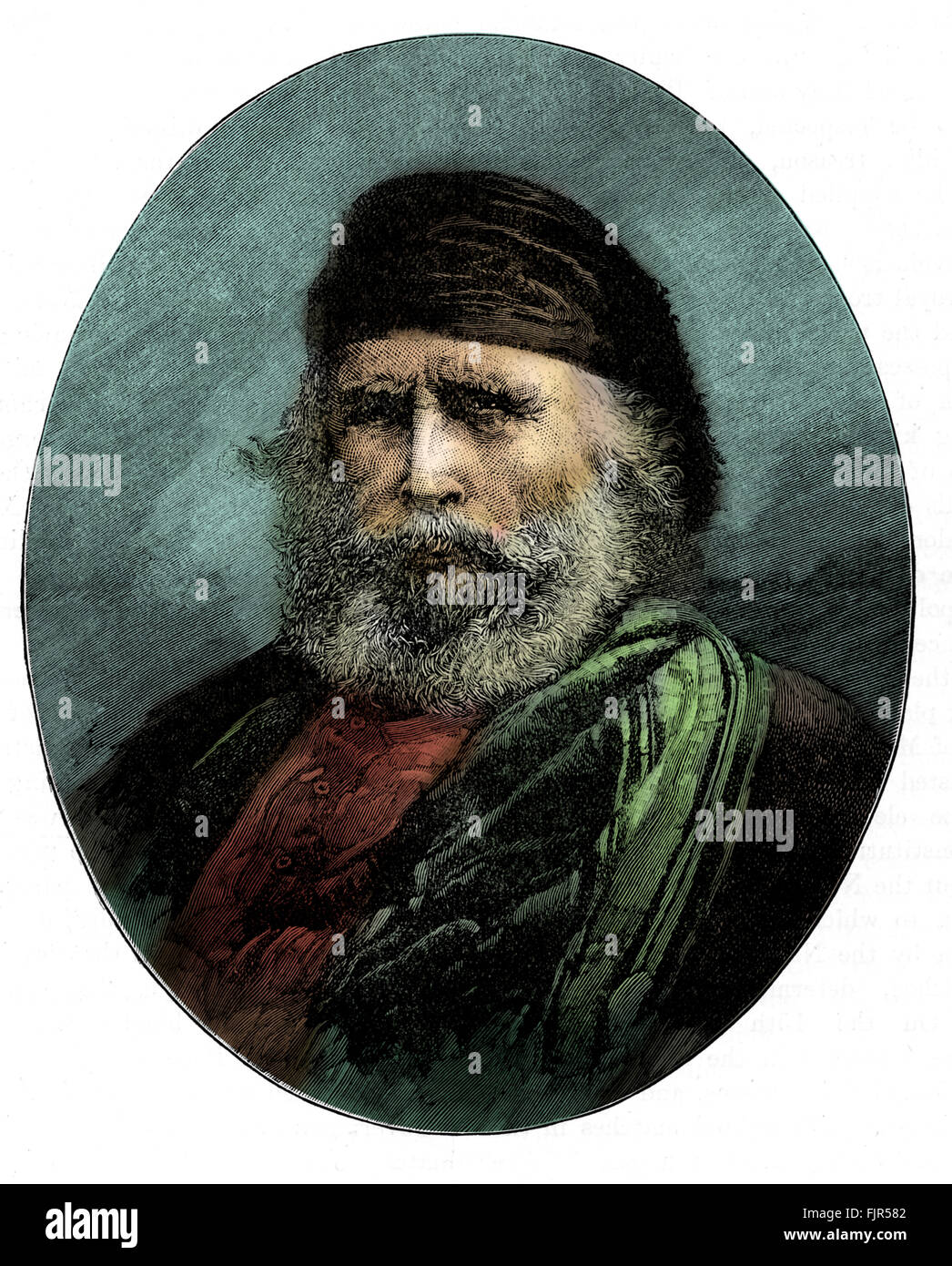 Giuseppe Garibaldi - ritratto. Politica italiana figura, uomo militare, viaggiatore e agitatore per la unificazione italiana: 4 luglio 1807 - 2 giugno 1882. Foto Stock