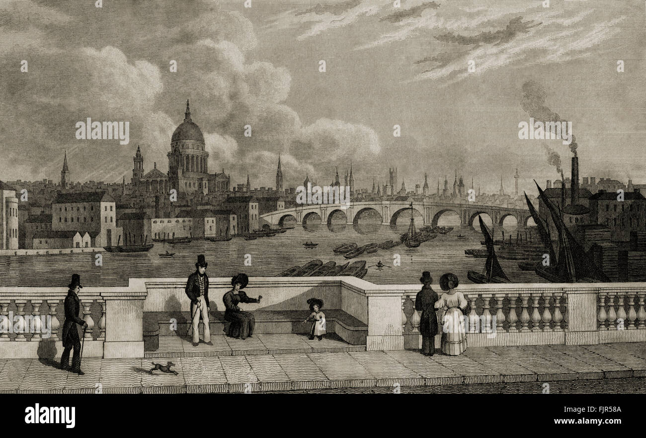 Vista del centro storico di Londra da Waterloo Bridge. 1835 Foto Stock
