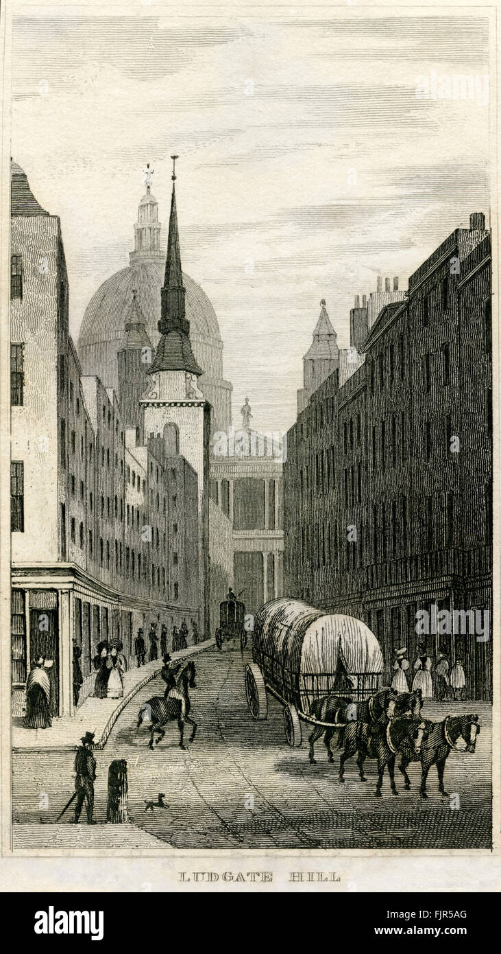 Vista della cattedrale di St Paul in cima Ludgate Hill, Londra 1853. Costruito 1675-1720, progettato da Sir Christopher Wren (1632 - 1723) Foto Stock