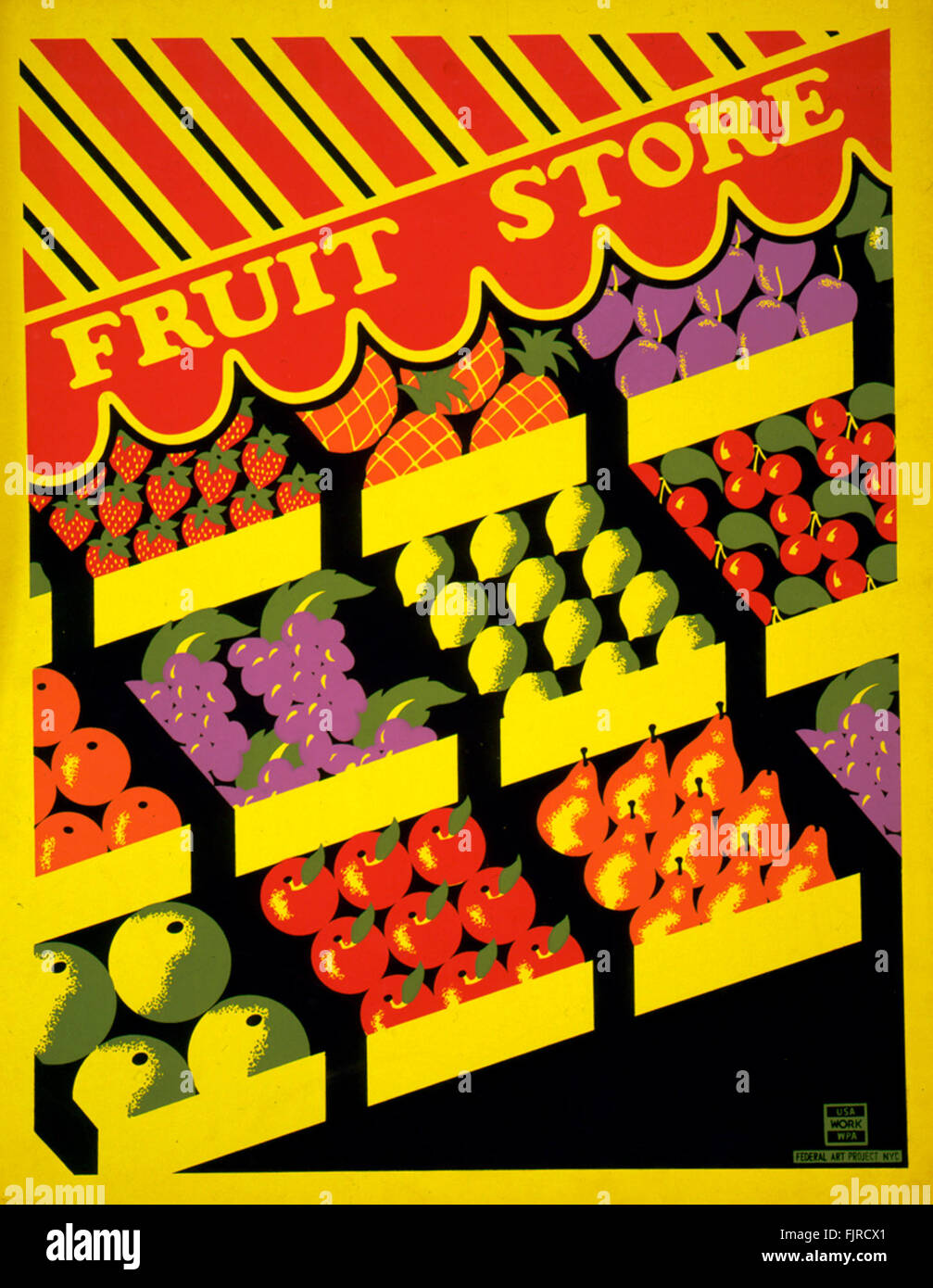 Negozio di frutta, mangiare sano poster creato dal WPA, 1941-1943. La Biblioteca del Congresso. (Richard B. Levine) Foto Stock