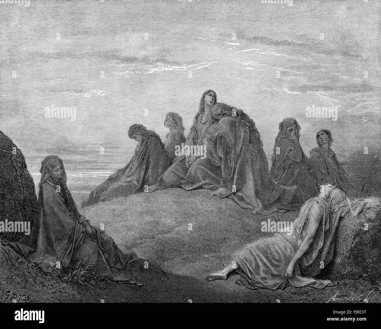 Iefte la figlia e i suoi compagni (giudici capitolo XI), illustrazione di Gustave Doré (1832 - 1883) Foto Stock