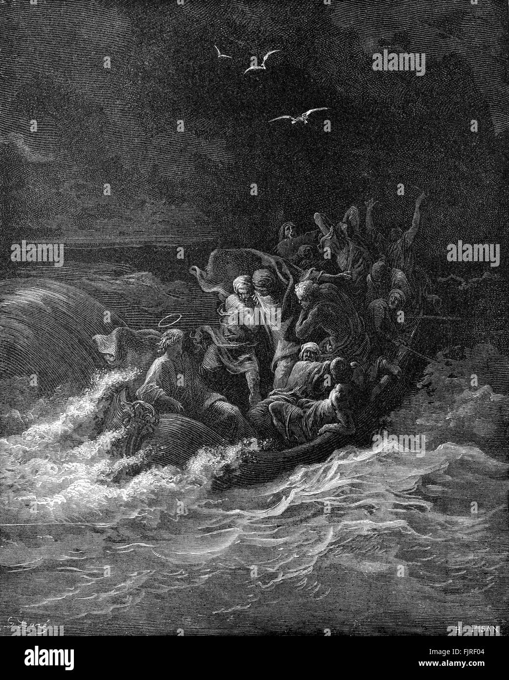 Alambicchi di Gesù la tempesta sul mare di Galilea (Matteo capitolo VIII), illustrazione di Gustave Doré (1832 - 1883) Foto Stock