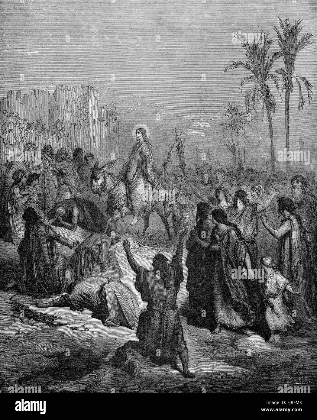 L'ingresso di Cristo in Gerusalemme / Domenica delle Palme (contrassegno capitolo XI), illustrazione di Gustave Doré (1832 - 1883) Foto Stock