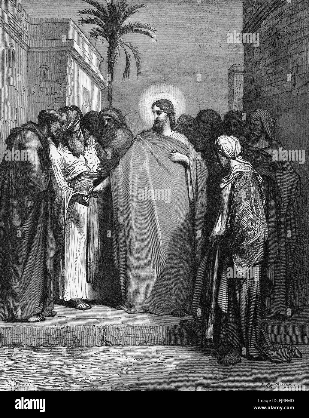 Gesù e la moneta del tributo" (contrassegno capitolo XII), illustrazione di Gustave Doré (1832 - 1883) Foto Stock
