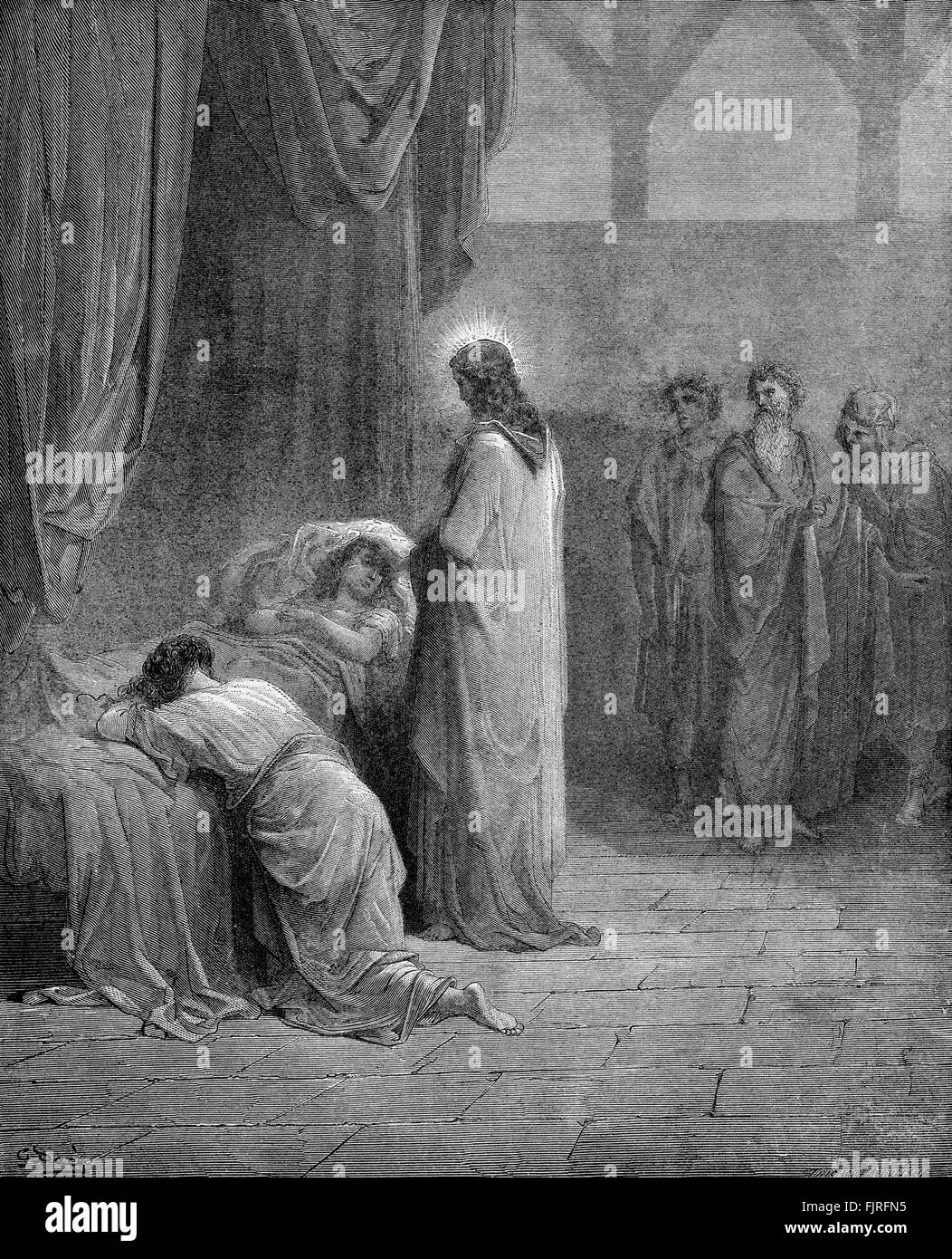 Gesù solleva la figlia di Giairo dai morti (Luca capitolo VIII), illustrazione di Gustave Doré (1832 - 1883) Foto Stock