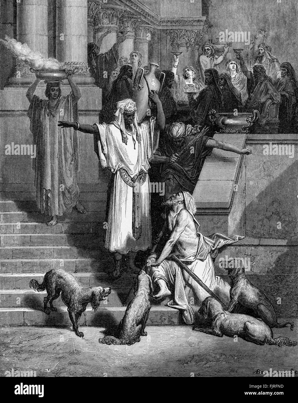 La parabola del ricco epulone e del povero Lazzaro (Luca capitolo XVI), illustrazione di Gustave Doré (1832 - 1883) Foto Stock