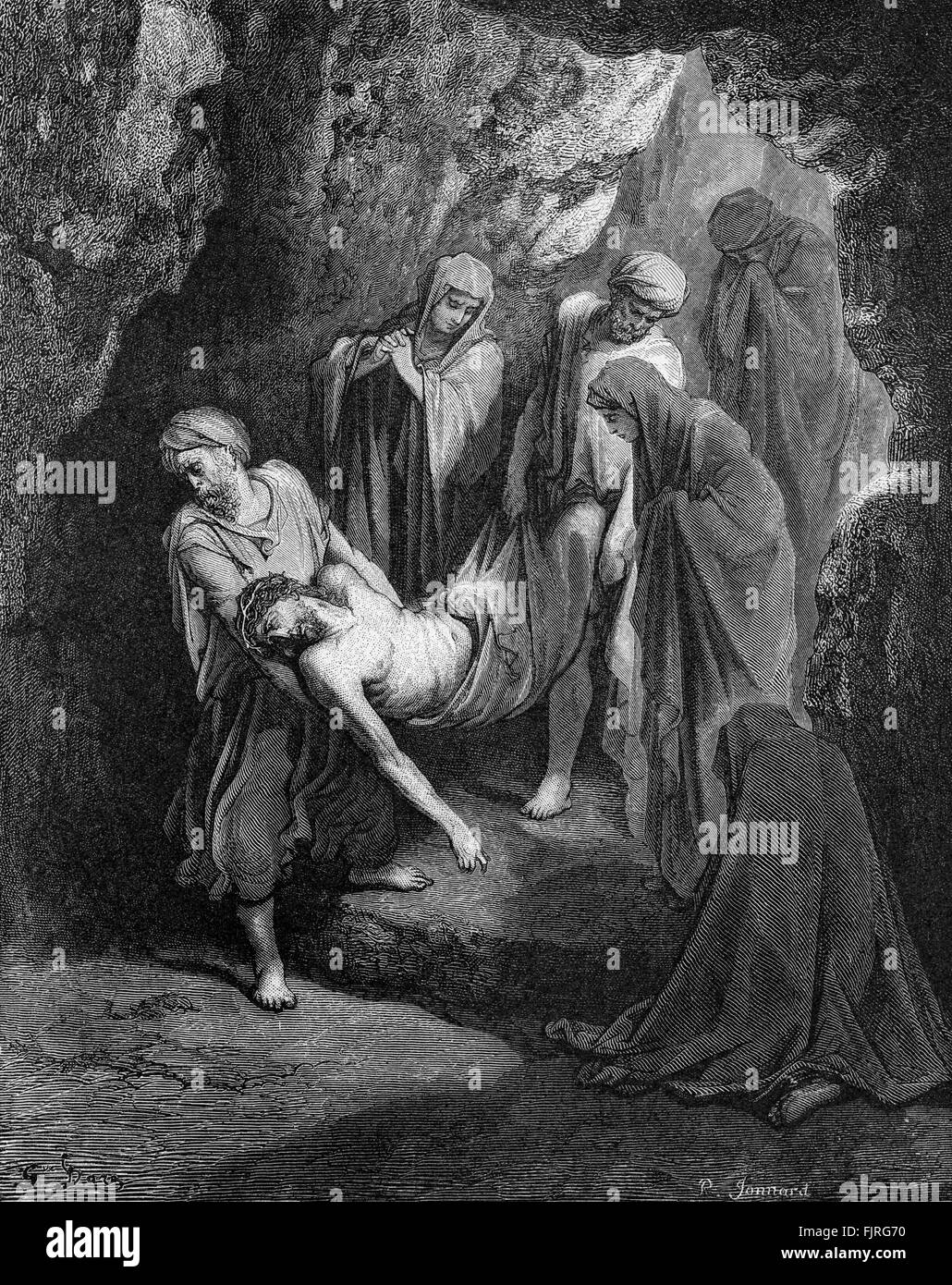 La sepoltura di Gesù (Giovanni capitolo XIX), illustrazione di Gustave Doré (1832 - 1883) Foto Stock