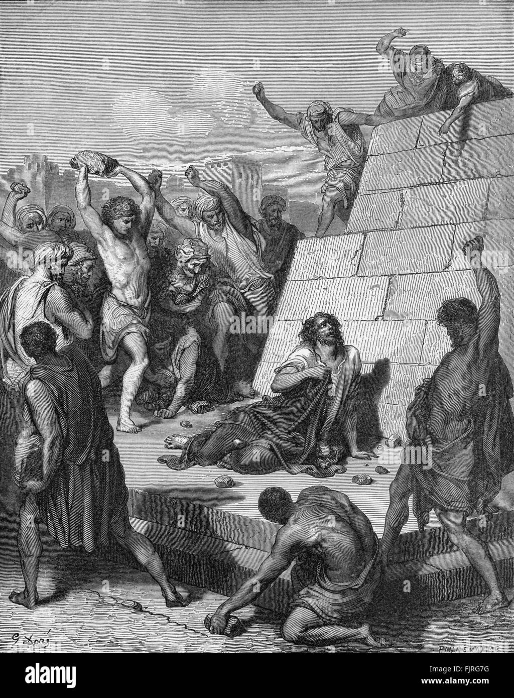 Il martirio di Santo Stefano (Atti degli apostoli capitoli VI e VII), illustrazione di Gustave Doré (1832 - 1883) Foto Stock