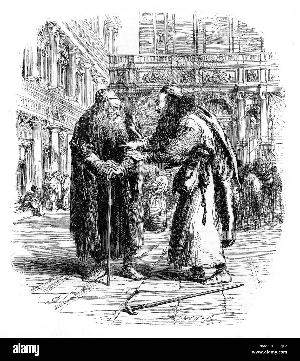 William Shakespeare 's Il Mercante di Venezia - Atto III Scena I. Tubal e Shylock discutere di Jessica la sorte e Antonio della cattiva fortuna. WS: drammaturgo inglese 26 Aprile 1564 - 23 aprile 1616. Illustrazione di John Gilbert. Foto Stock