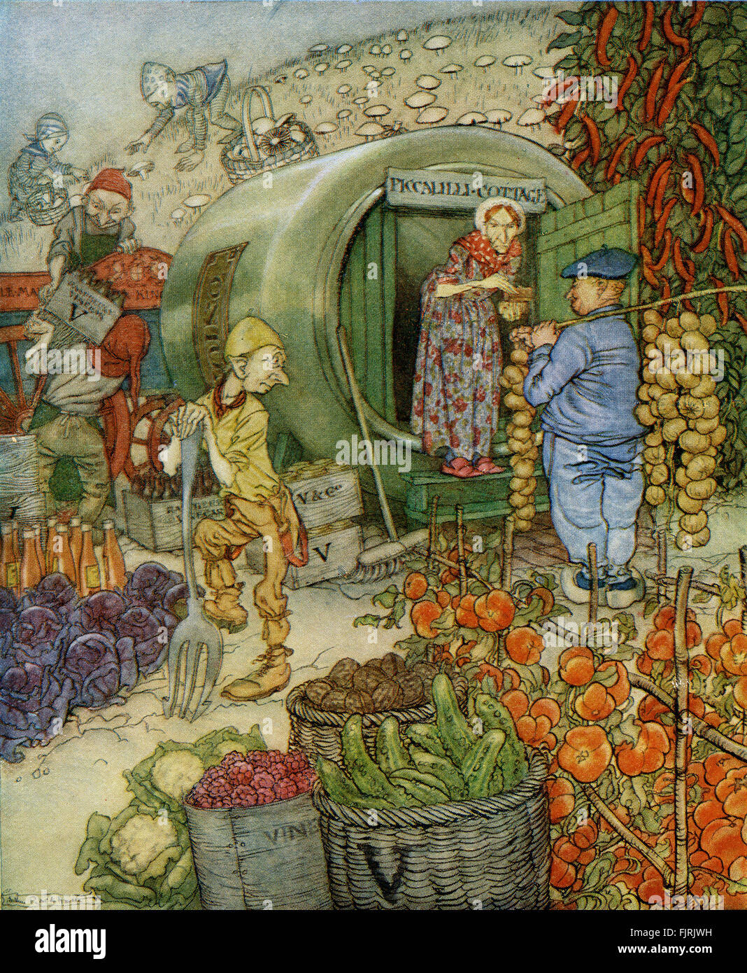 La storia del signor e la signora aceto che vivevano in una salamoia jar, inglese fiaba, illustrazione di Arthur Rackham (1867 - 1939) Foto Stock