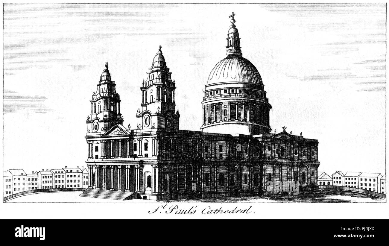 Una incisione di St Pauls Cathedral scansionati ad alta risoluzione da un libro stampato in 1763. Ritiene copyright free. Foto Stock