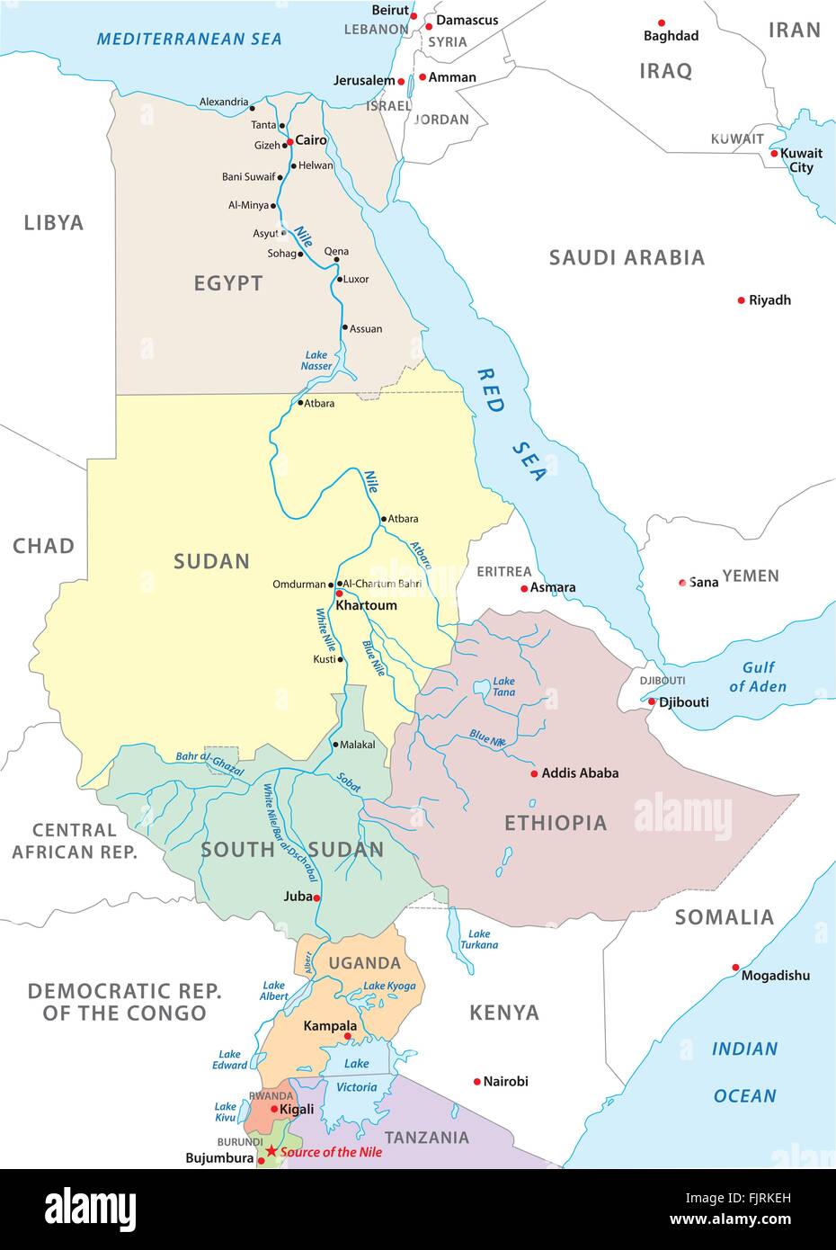 Fiume Nilo mappa, Africa Illustrazione Vettoriale