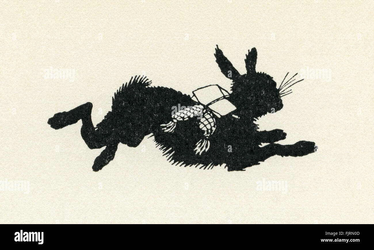 I saggi di Gotham, inglese fiaba. Di invio di affitto - mediante legatura attorno al collo di una lepre. Silhouette. Illustrazione di Arthur Rackham (1867 - 1939) Foto Stock