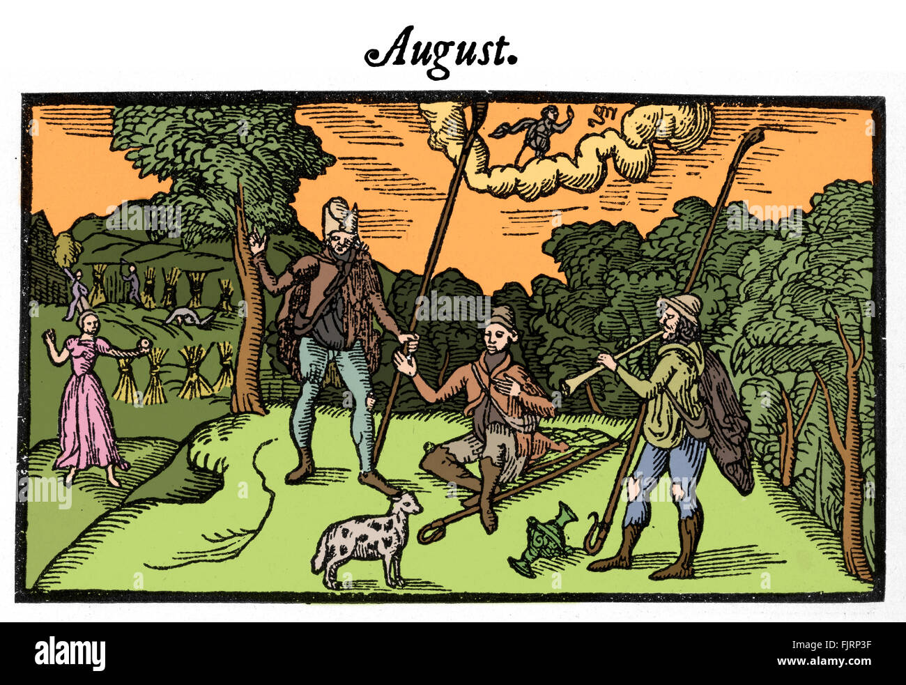 Il pastore 's calendario, Agosto 1579 da Edmund Spenser. Gli agricoltori. La calandra Shepheardes. ES: 1552? - 1599 Foto Stock