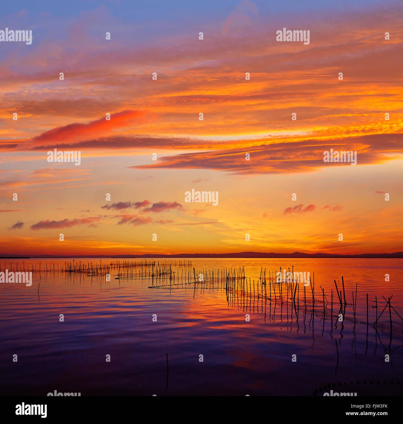La Albufera lago tramonto a El Saler di Valencia in Spagna Foto Stock