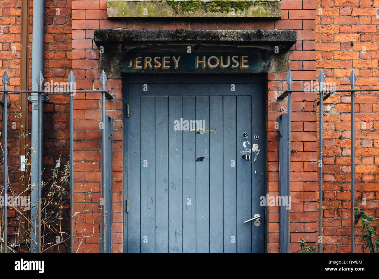 Jersey House. Vecchia porta anteriore, Ancoats. Manchester. In Inghilterra. Foto Stock