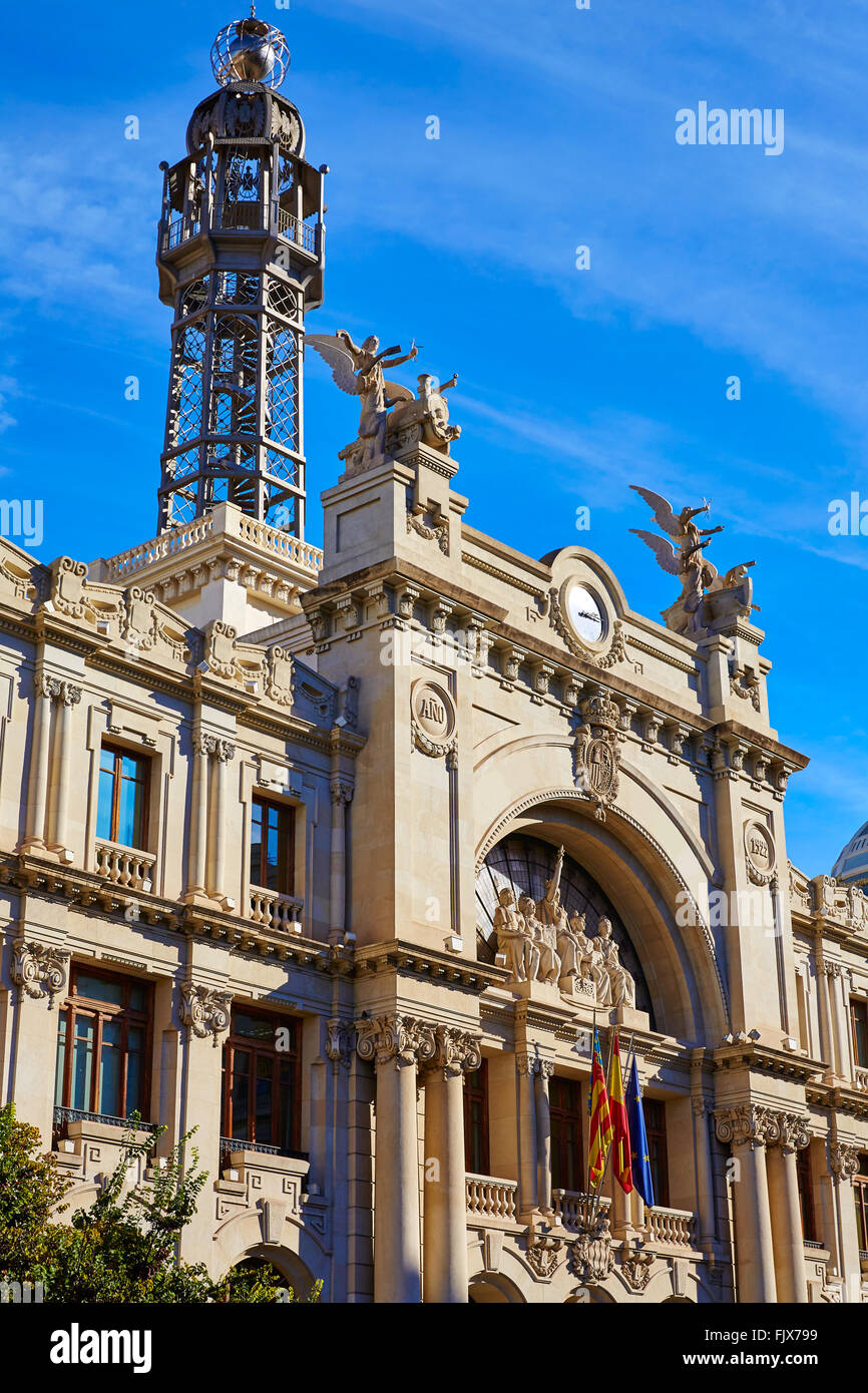 Città di Valencia Correos edificio nel Ayuntamiento piazza di Spagna Foto Stock