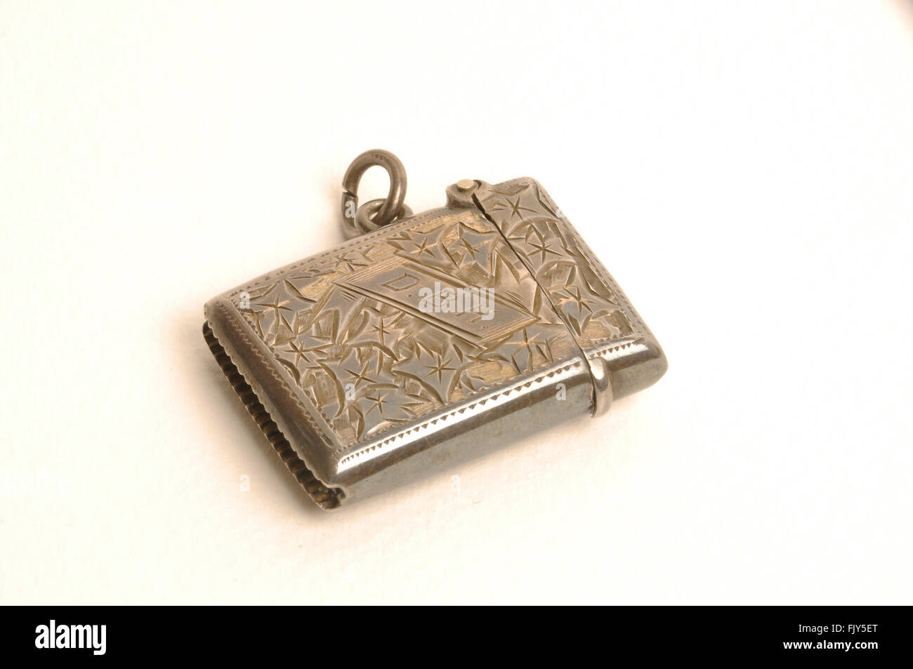 Argento in miniatura Vesta caso,monogrammed, 1903,antico Foto Stock