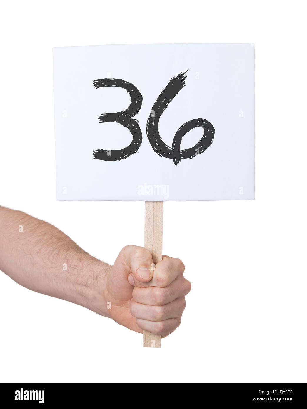 Segno con un numero, isolato su bianco - 36 Foto Stock