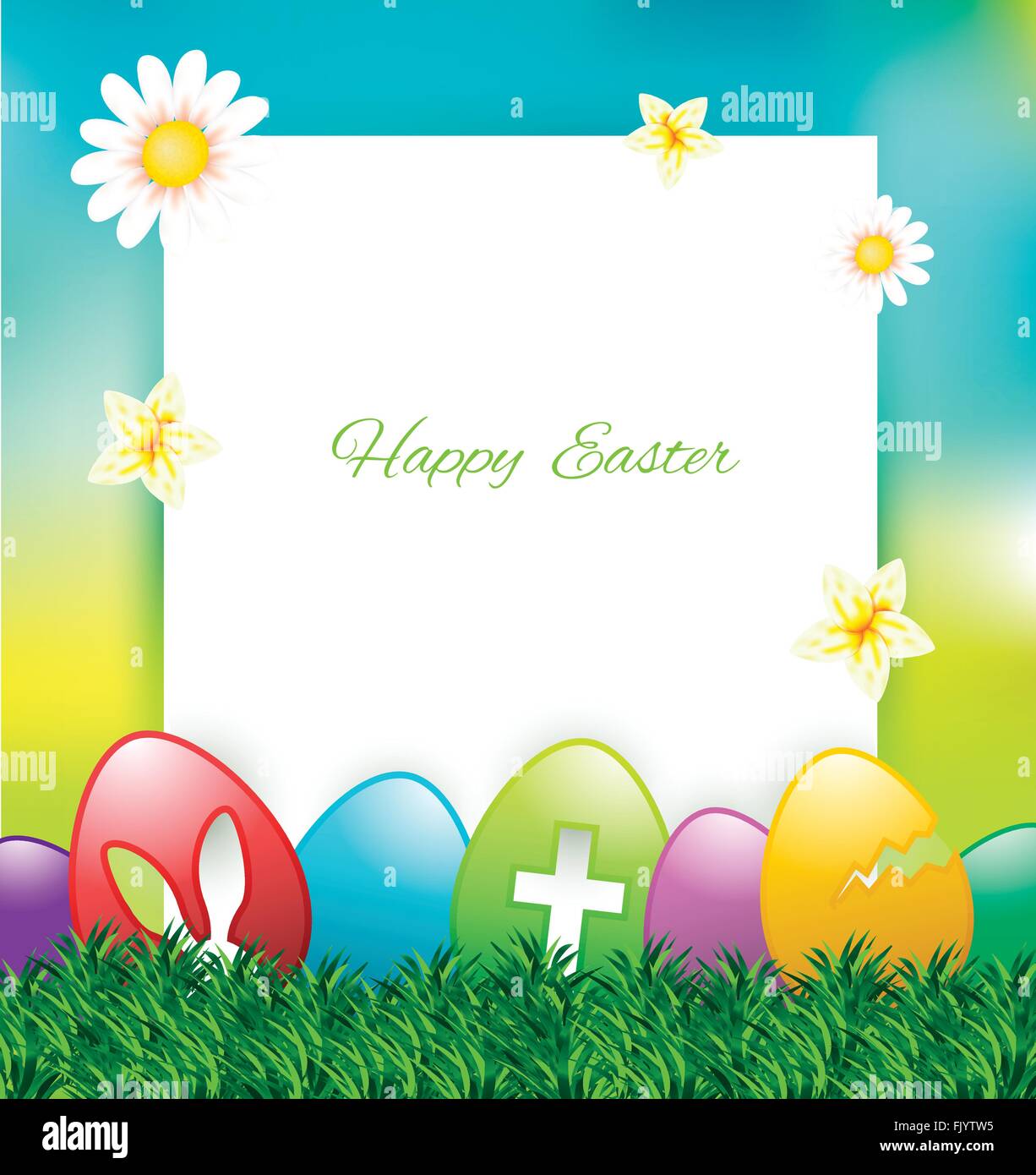Pasqua biglietto di auguri con uova colorate,carta.fiore in erba Illustrazione Vettoriale