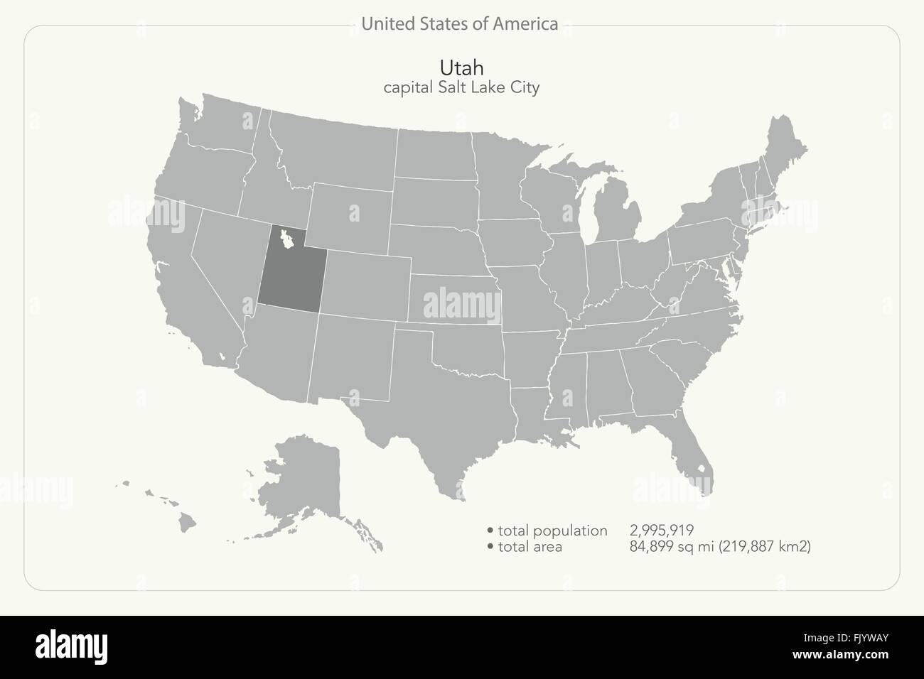 Stati Uniti d'America isolata e mappa dello stato dello Utah territorio. vettore politico USA mappa geografica modello di pagina di intestazione Illustrazione Vettoriale