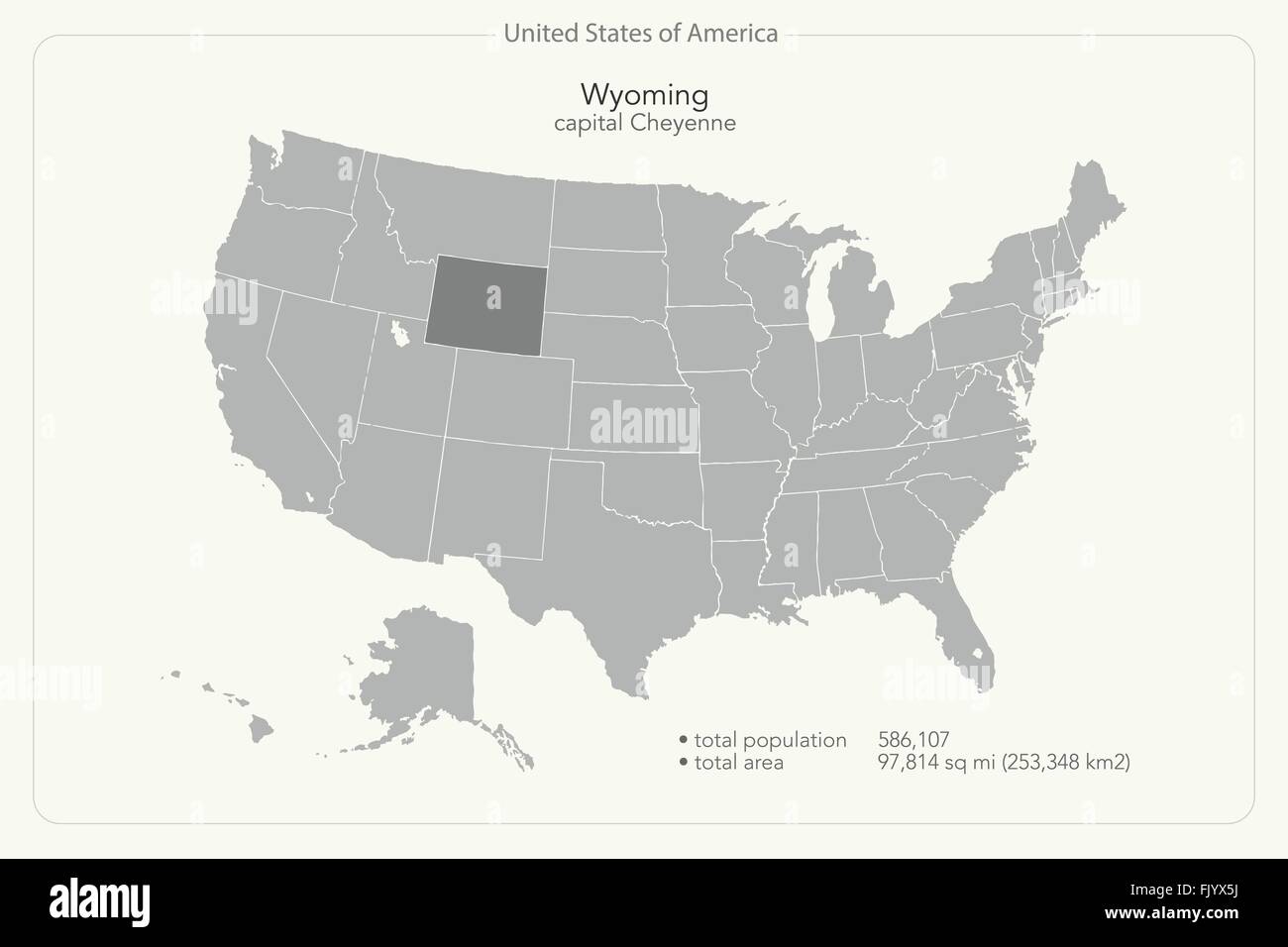 Stati Uniti d'America mappa isolato e stato del Wyoming territorio. vettore politico USA mappa geografica design banner Illustrazione Vettoriale