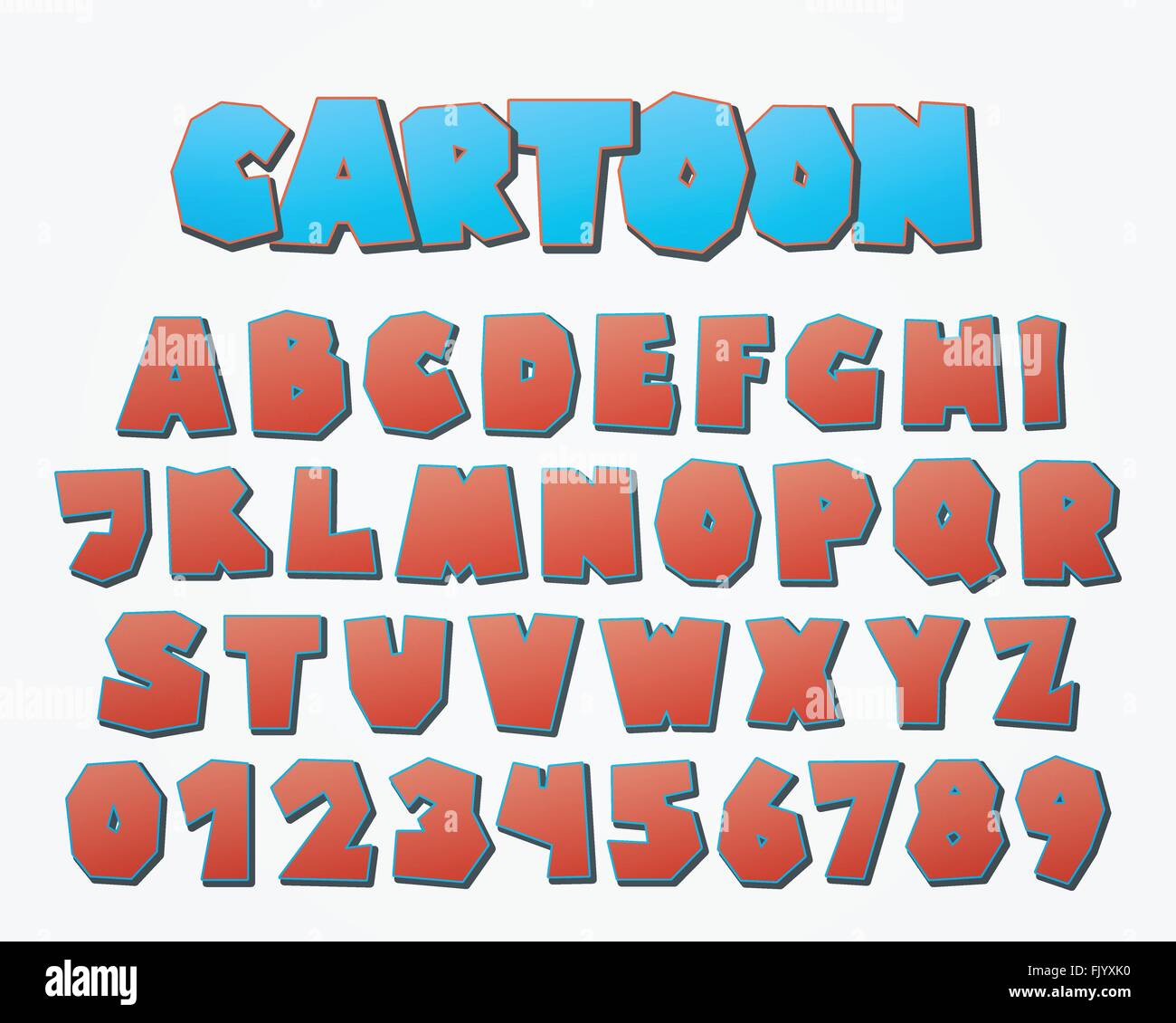 Set di isolati su sfondo bianco in stile cartone animato, funny alfabeto lettere e numeri. Il vettore commerciale tipo di font design. comi Illustrazione Vettoriale