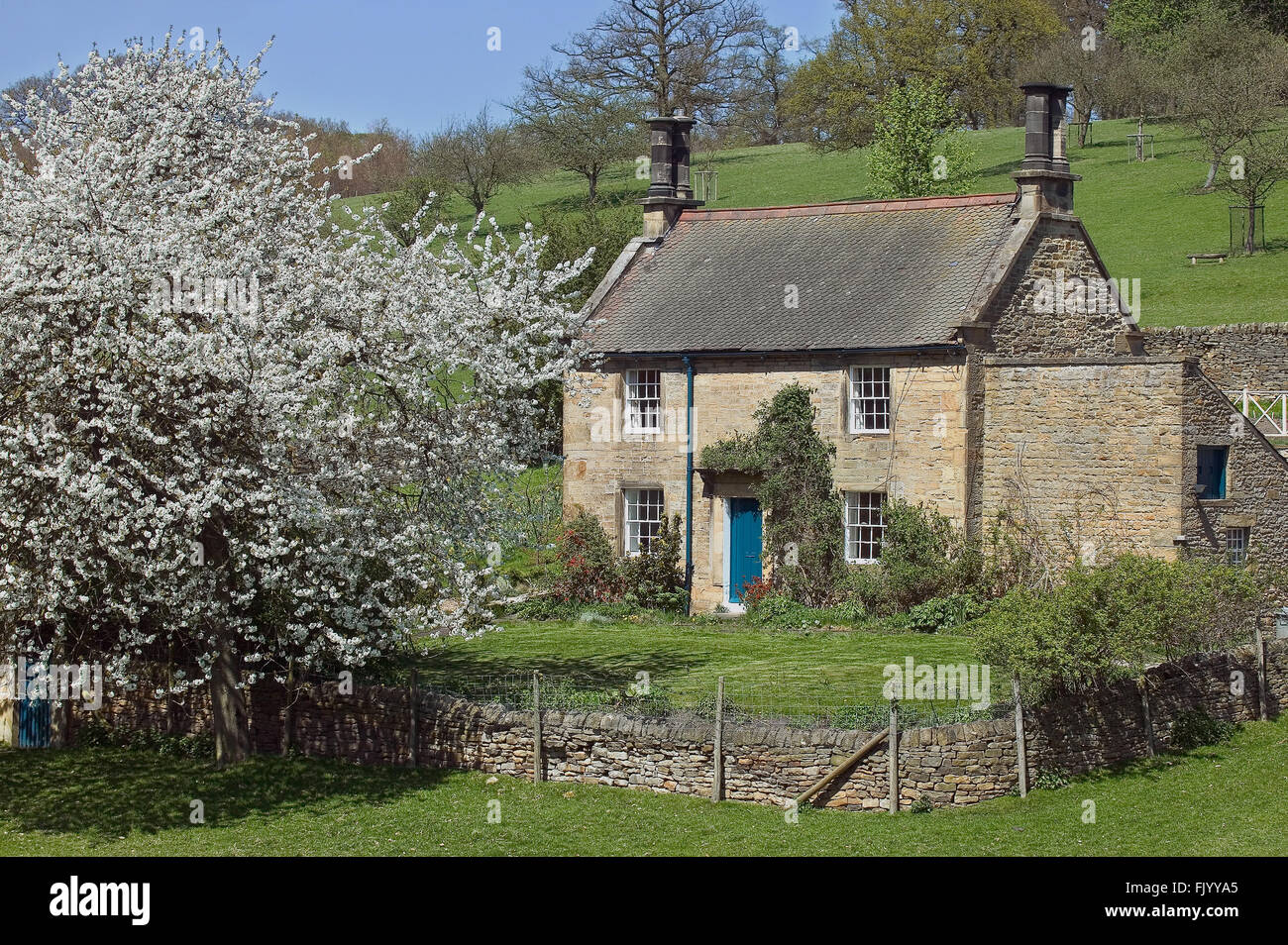 Cottage sul Chatsworth estate Derbyshire Peak District Foto Stock