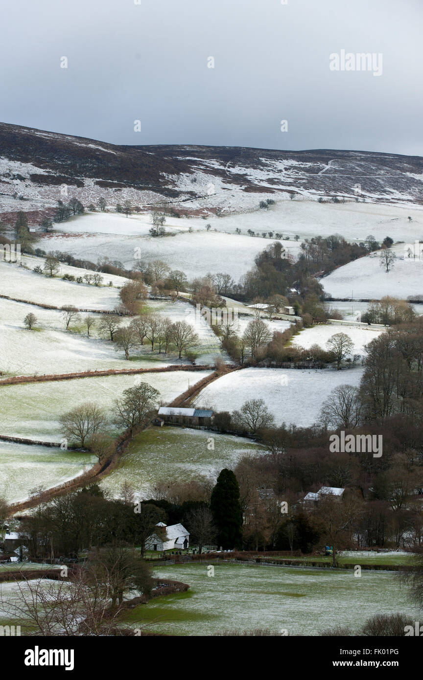 Buillth Wells, Powys, Wales, Regno Unito. Il 4° marzo 2016. Un invernale paesaggio rurale vicino a Builth Wells, Powys, Galles, questa mattina durante la prima settimana di primavera. Credito: Graham M. Lawrence/Alamy Live News. Foto Stock