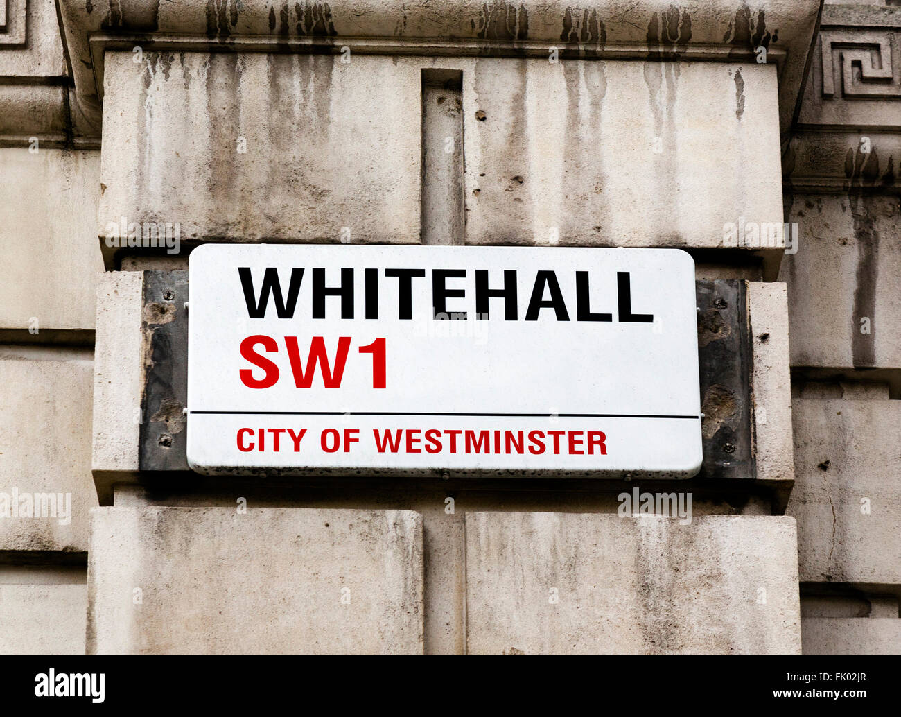 Whitehall street segno, Westminster, London, England, Regno Unito Foto Stock