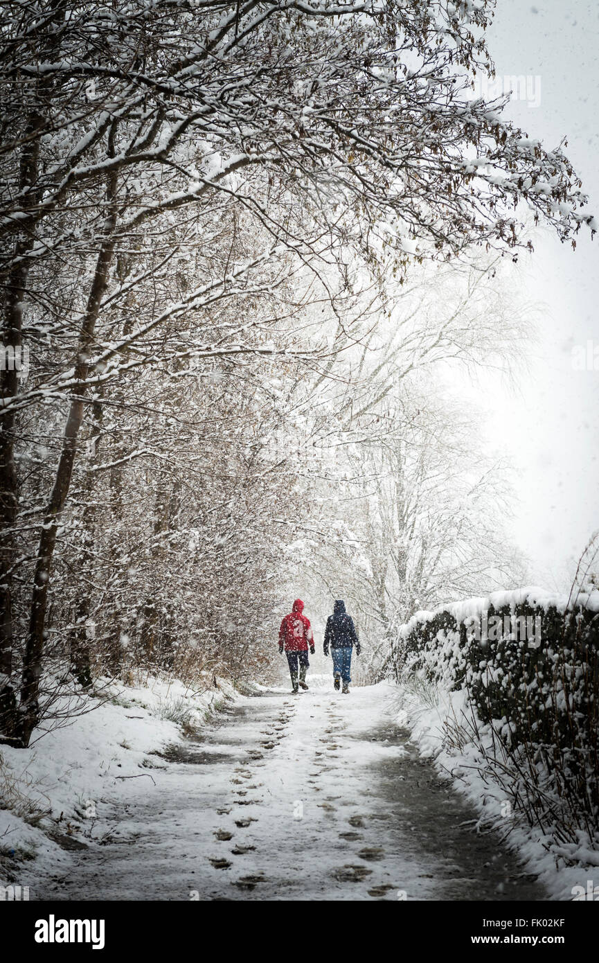 camminare nella neve Foto Stock