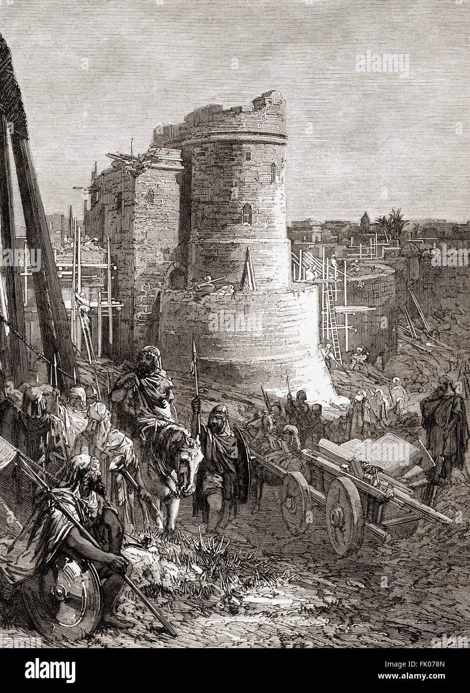 Riparare le mura di Gerusalemme. Dal Libro di Neemia, Antico Testamento. Foto Stock