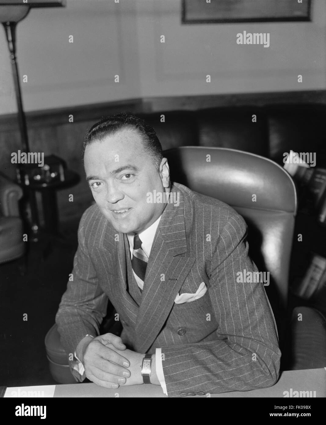 J. Edgar Hoover, direttore del FBI, il Dipartimento di Giustizia, Ritratto, Washington DC, USA, aprile 1940.jpg Foto Stock