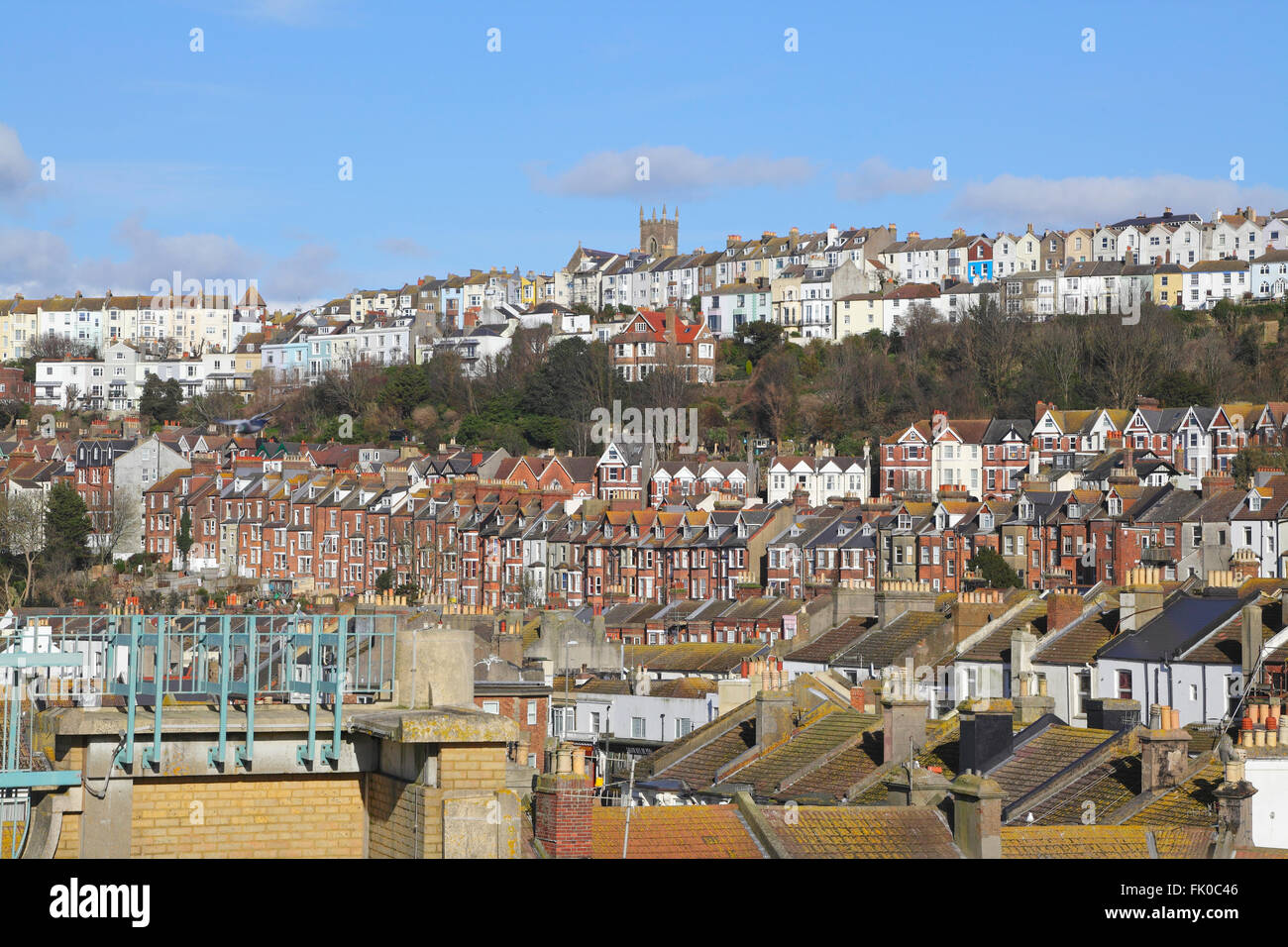 Vista sul case vittoriane in Hastings town, East Sussex, England, Regno Unito Foto Stock