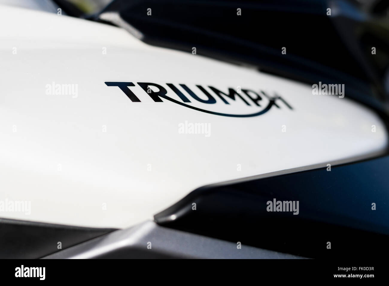 La produzione britannica rappresentata dal trionfo Tiger 800 serbatoio del carburante dettaglio Foto Stock