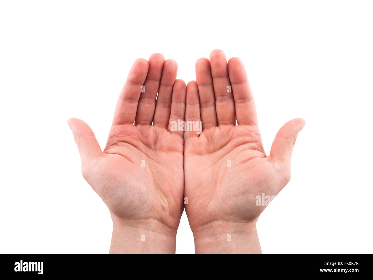 Aprire le mani. Azienda, dando, mostrando concetto. Percorso di clipping incluso. Foto Stock