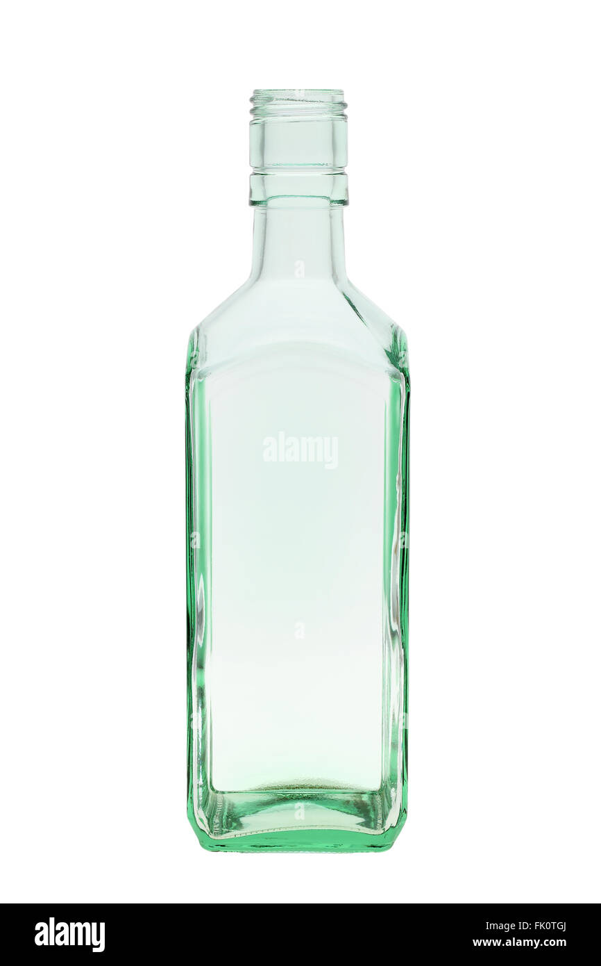 Vuoto verde bottiglia di vetro isolato su sfondo bianco Foto Stock
