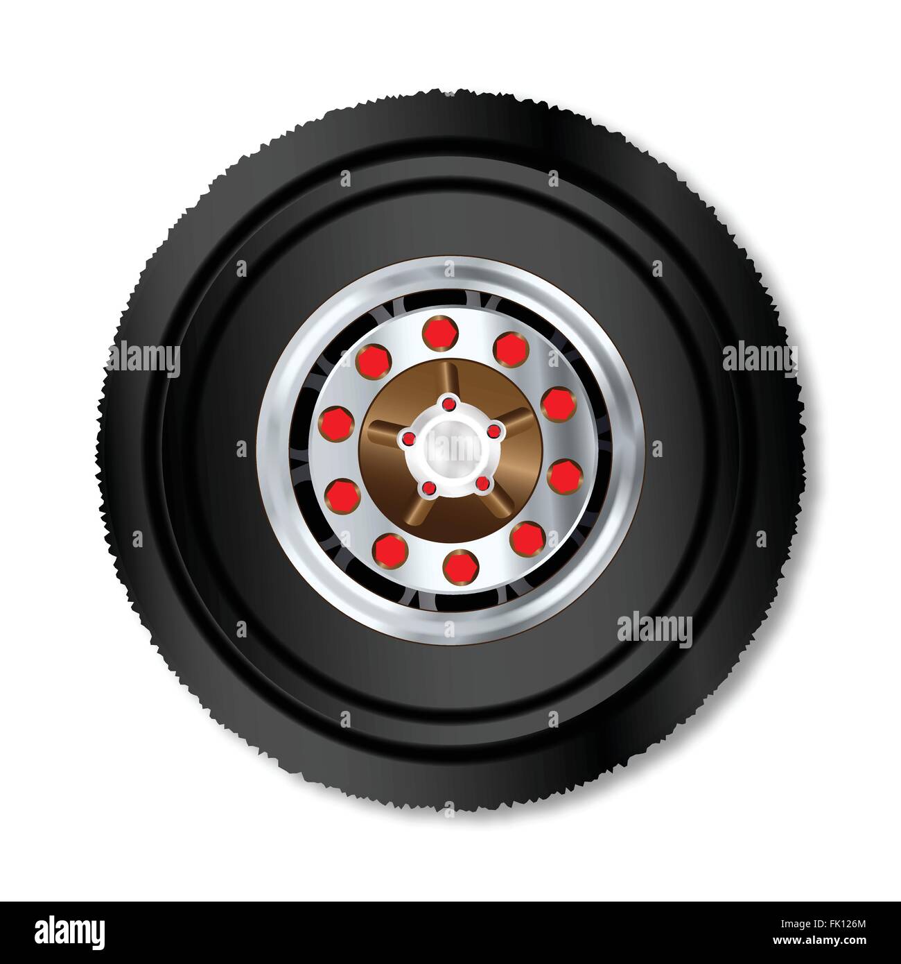 La ruota ov un grande camion su uno sfondo bianco Illustrazione Vettoriale
