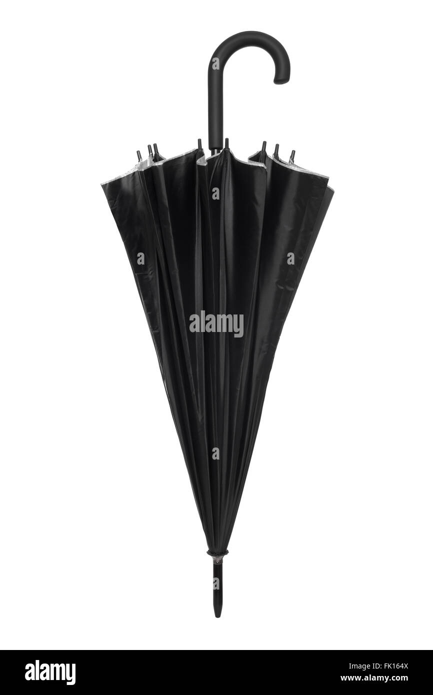 Nero ombrello chiuso su bianco, tracciato di ritaglio Foto Stock