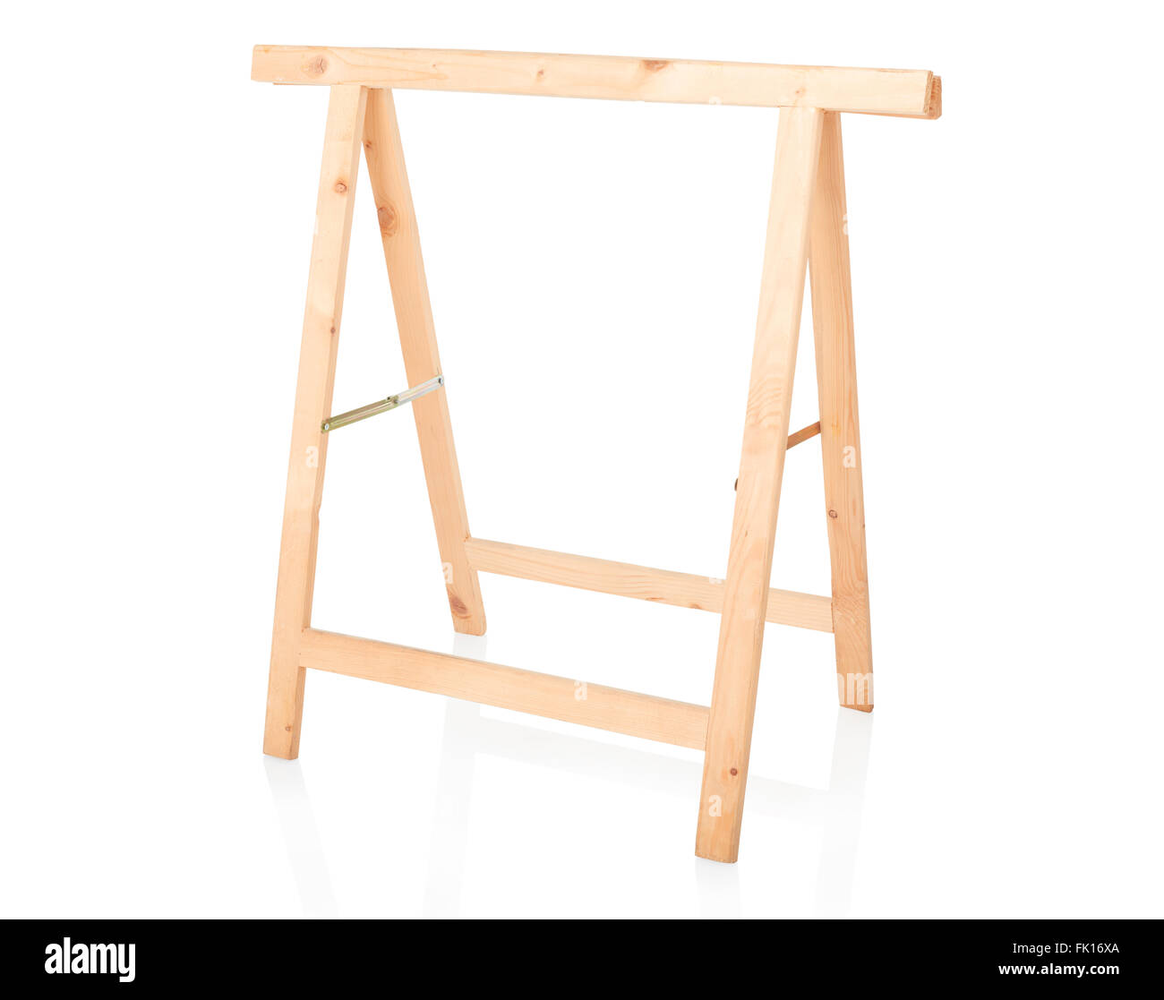 Sawhorse, DIY attrezzo in legno su bianco Foto Stock