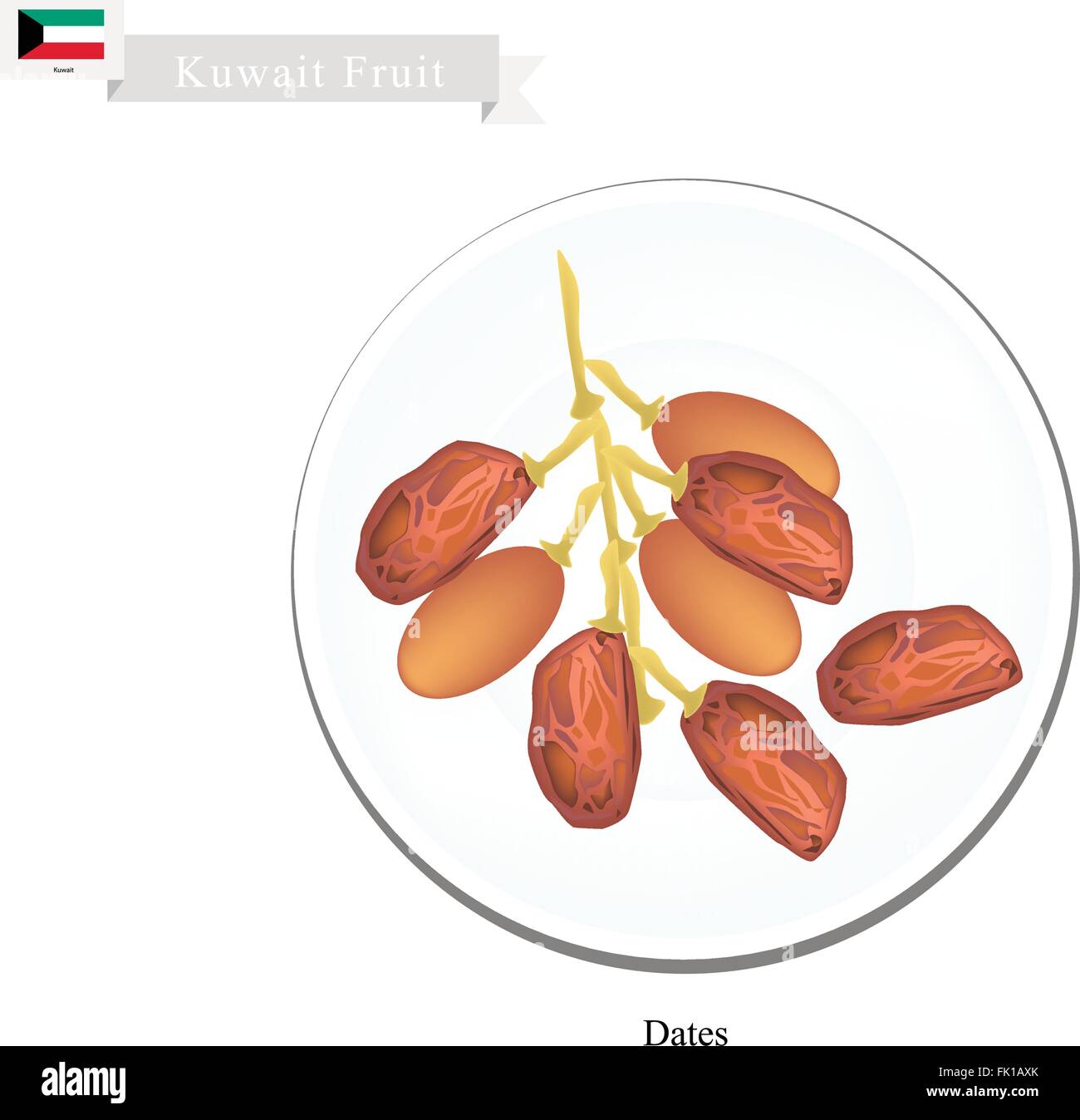 Kuwait frutta, illustrazione della ciotola di datteri. Il più popolare dei frutti della penisola arabica. Illustrazione Vettoriale