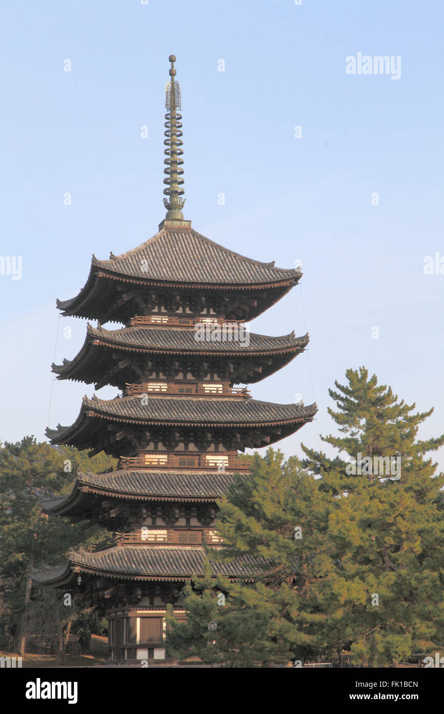 Giappone, Nara, Pagoda a cinque piani, Foto Stock
