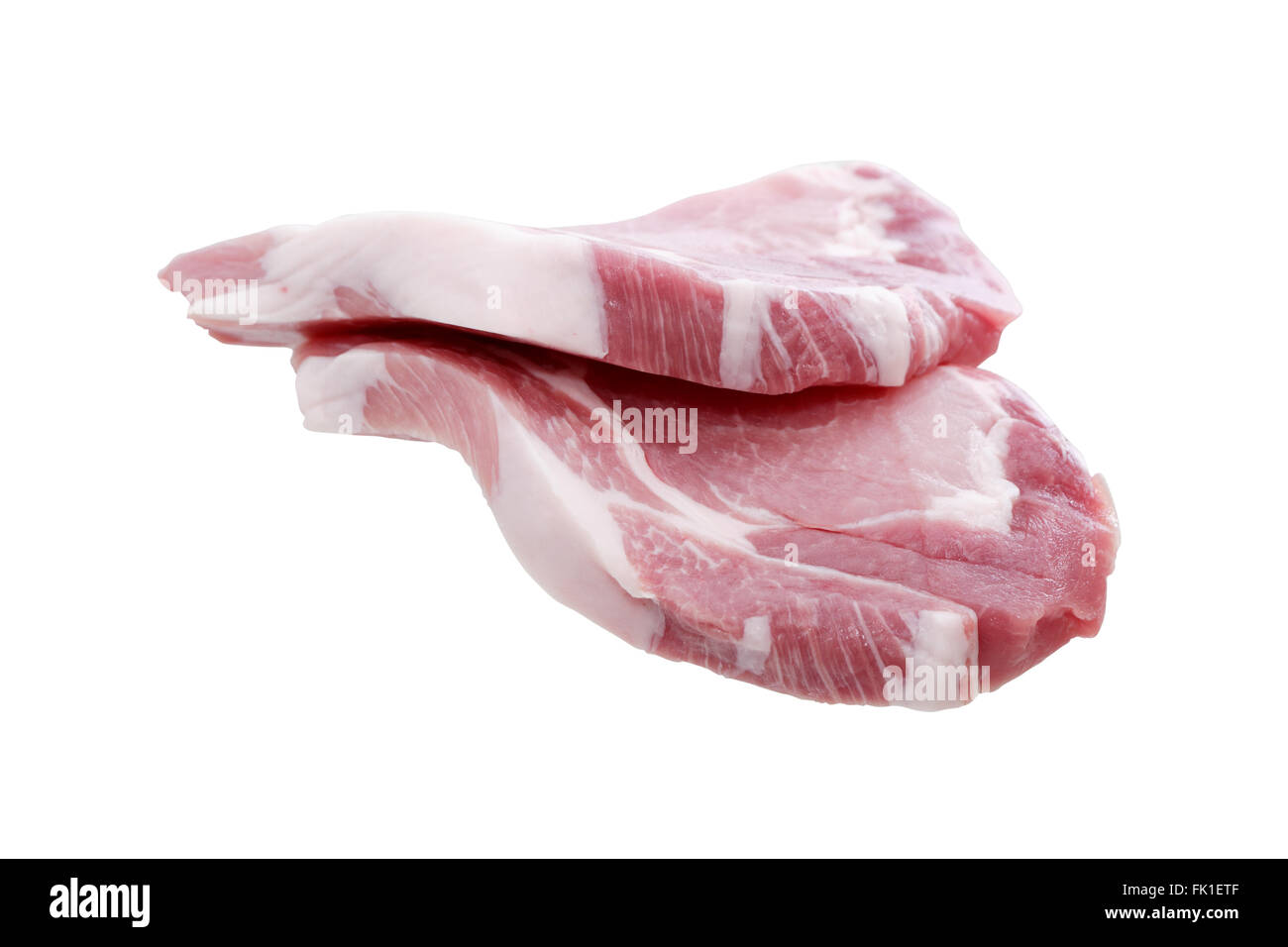 Carne di maiale cruda chop isolato su sfondo bianco con tracciato di ritaglio Foto Stock